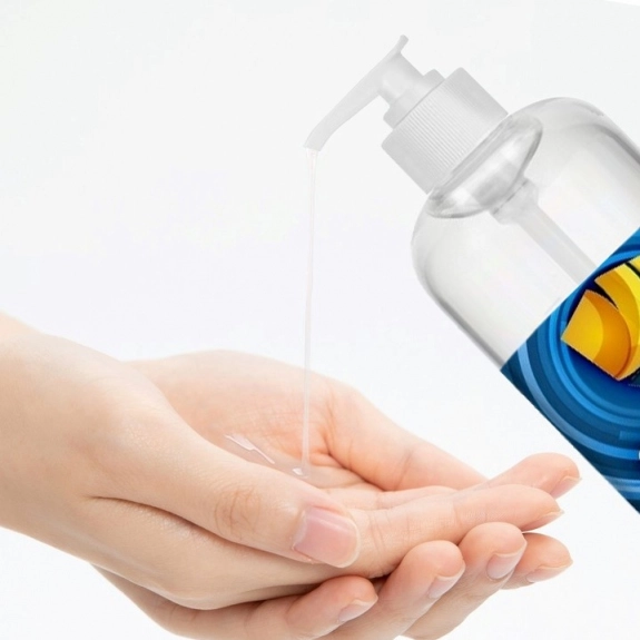 In Use - Full Color Custom Promotional Hand Sanitizer w/ Pump - 16 oz.