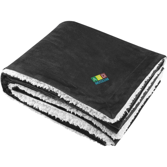 Black - Large Custom Logo Sherpa Blanket - 50" x 60"