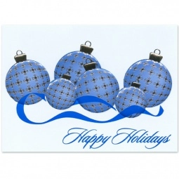 Blue Ornaments Imprinted Holiday Greeting Card 