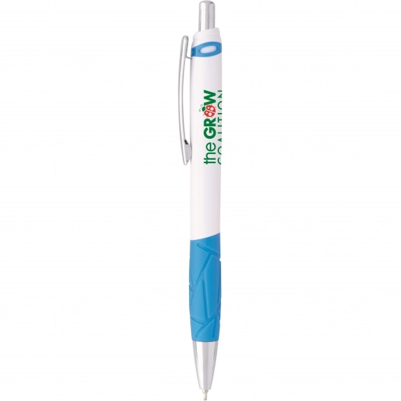 Turquoise - Retractable Custom Pen w/ Textured Rubber Grip 