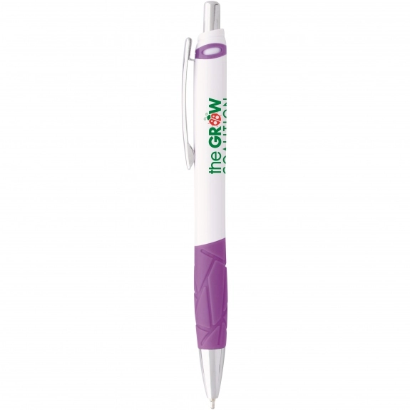 Purple - Retractable Custom Pen w/ Textured Rubber Grip