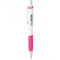 Pink - Retractable Custom Pen w/ Textured Rubber Grip