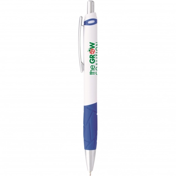 Blue - Retractable Custom Pen w/ Textured Rubber Grip