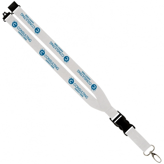 White Polyester Lanyard with Side Buckle Release - 1"