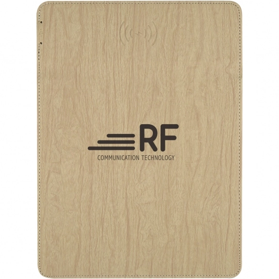 Beige - Woodtone Qi Wireless Charging Custom Mouse Pad with Phone Stand