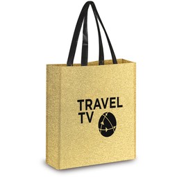 Gold Reusable Glitter Custom Logo Tote Bag - 12"w x 15"h x 4.75"d
