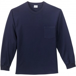 Navy Blue Port & Company Long Sleeve Essential Logo T-Shirt 