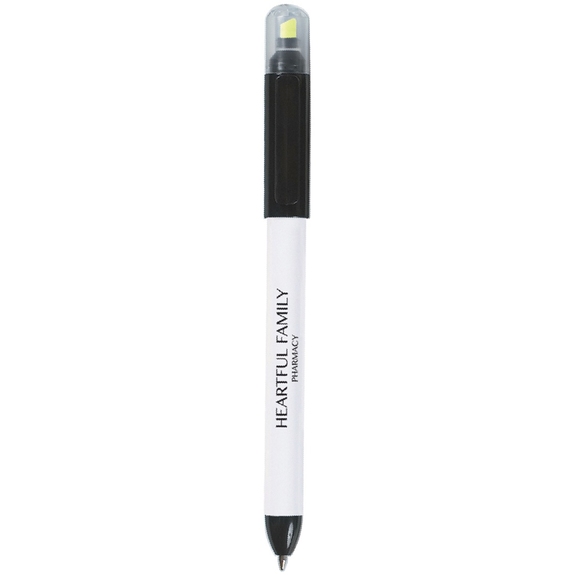 White Dual Ballpoint Custom Pen & Promotional Highlighter