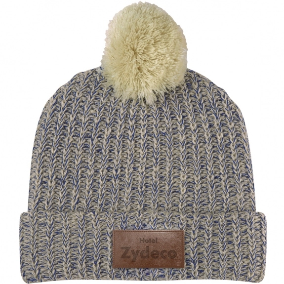 Natural / Navy - Two-Tone Pom Custom Beanie with Cuff