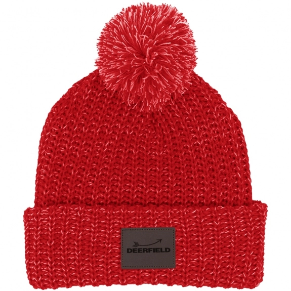 Red Two-Tone Pom Custom Beanie with Cuff