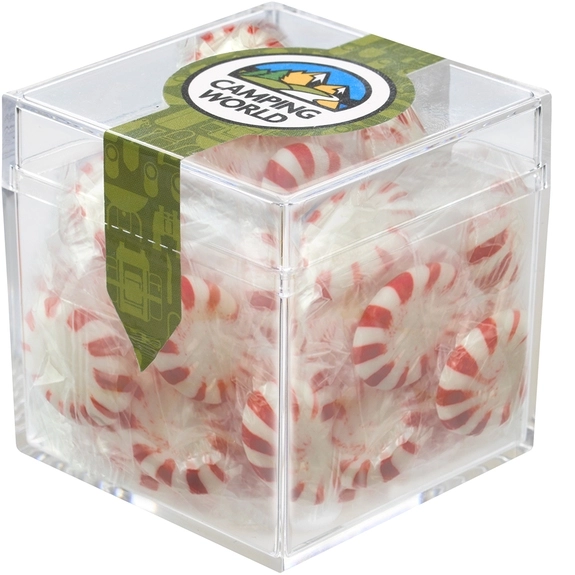 Cube Shaped Branded Acrylic Container w/ Starlite Mints