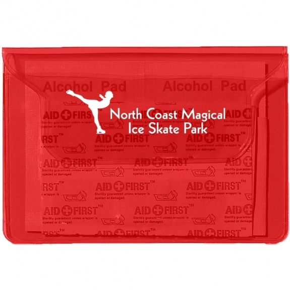 Translucent Red Vinyl Promotional First Aid Kits w/ Pouch