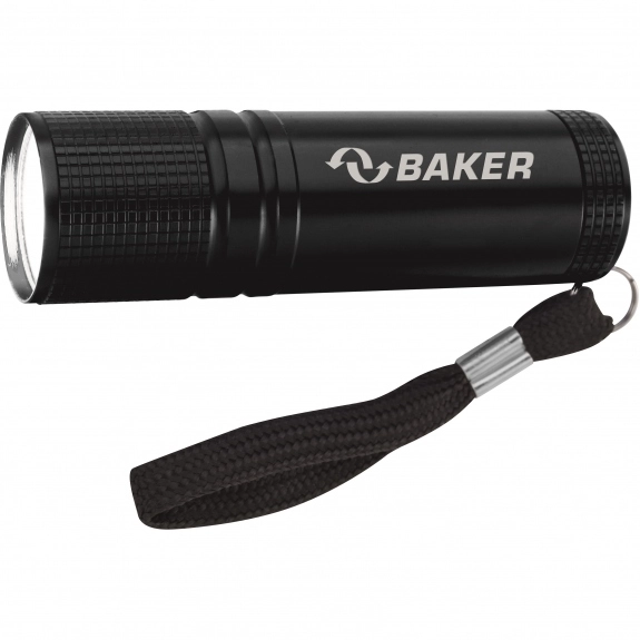 Black - Pocket Aluminum COB Promo Flashlight w/ Strap