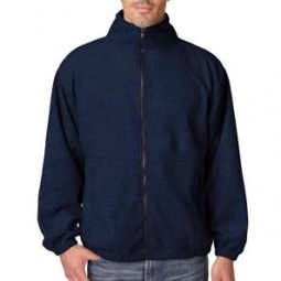 Navy UltraClub Iceberg Full Zip Printed Fleece Jacket - Men's