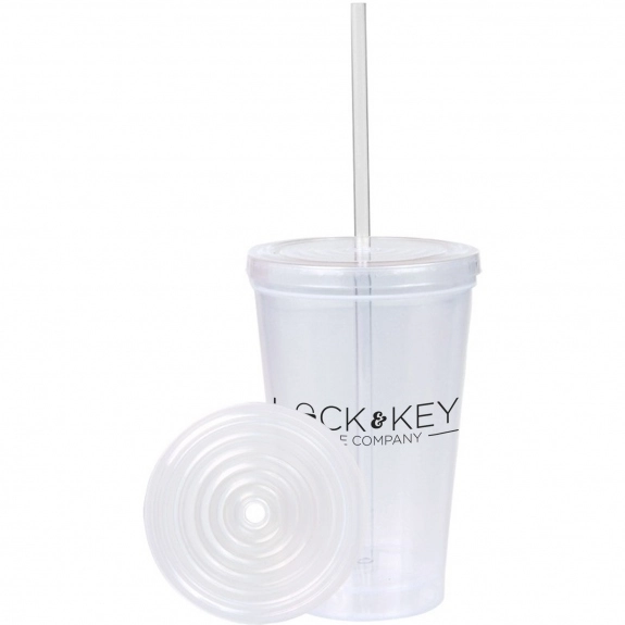 Clear Double Wall Promotional Tumbler w/ Straw