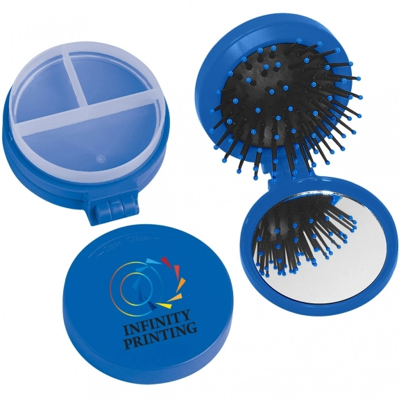 Blue Full Color 3 in 1 Promotional Pill Box and Brush Set 