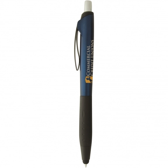Indigo Blue Retractable Stylus Promotional Pen w/ Rubber Grip