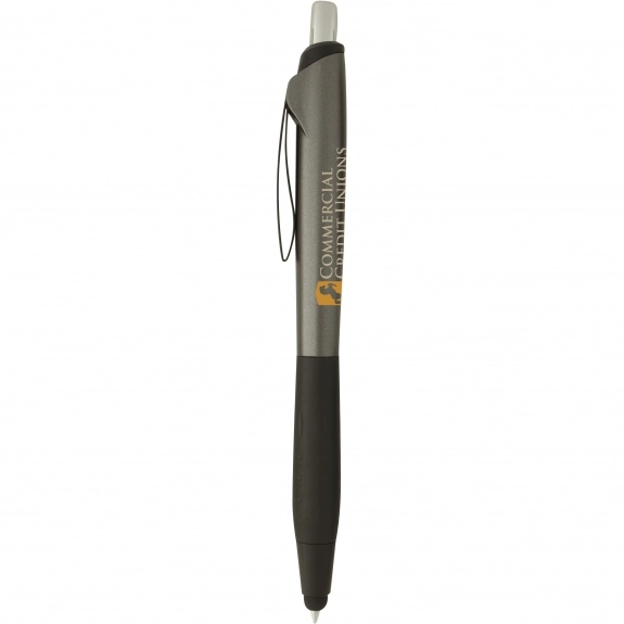 Gunmetal Retractable Stylus Promotional Pen w/ Rubber Grip