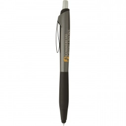 Gunmetal Retractable Stylus Promotional Pen w/ Rubber Grip