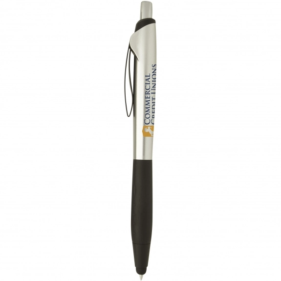 Silver Retractable Stylus Promotional Pen w/ Rubber Grip
