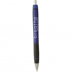 Blue - Colored Click Promotional Pen w/ Rubber Grip