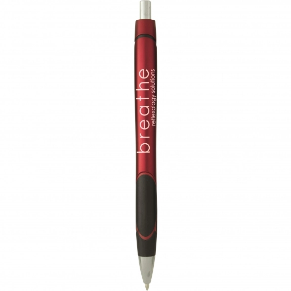 Red - Colored Click Promotional Pen w/ Rubber Grip