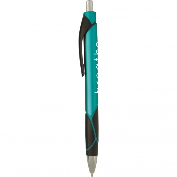Turquoise - Colored Click Promotional Pen w/ Rubber Grip