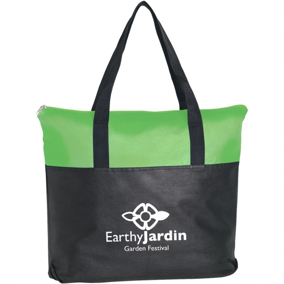 Lime Green Non-Woven Zippered Custom Tote 