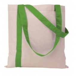 Lime Green Color Stripe Cotton Promotional Tote Bag - 15"w x 15.5"h