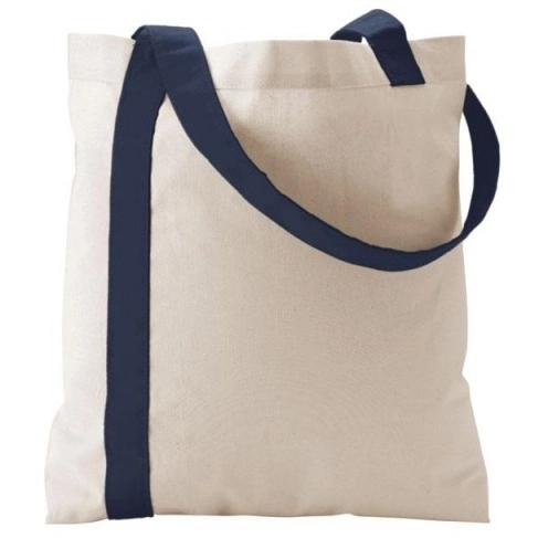 Navy Blue Color Stripe Cotton Promotional Tote Bag - 15"w x 15.5"h