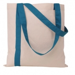 Teal Color Stripe Cotton Promotional Tote Bag - 15"w x 15.5"h