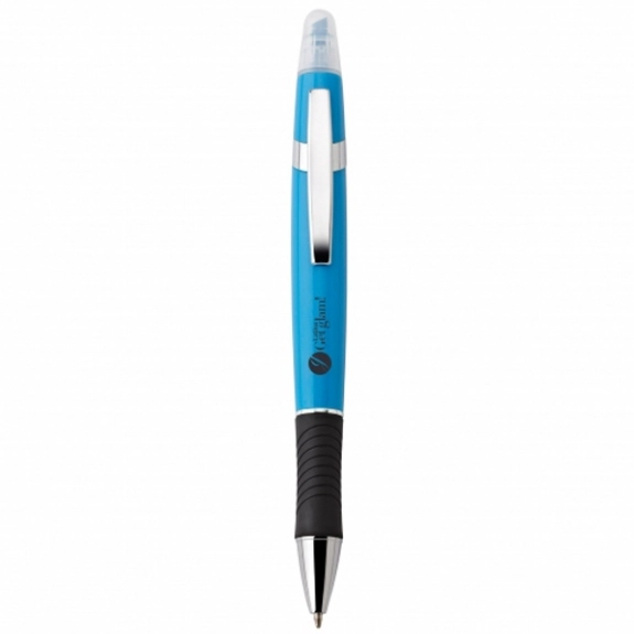 Neon Blue Viva Ballpoint Promotional Pen & Highlighter w/ Black Comfort Gri
