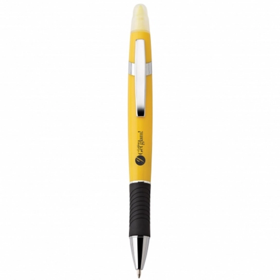 Neon Yellow Viva Ballpoint Promotional Pen & Highlighter w/ Black Comfort G