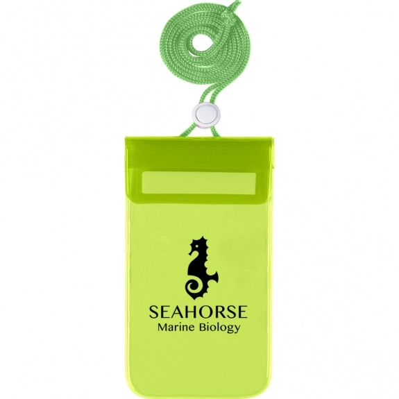 Trans. Lime Green Waterproof Promotional Pouch w/ Neck Cord