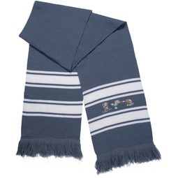 Gray / White - Full Color Embroidered Stripe Knit Custom Scarf