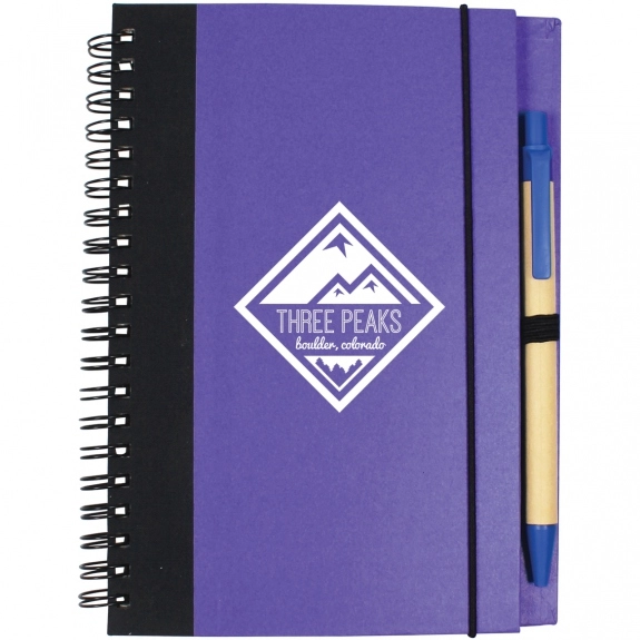 Blue Custom Two Tone Recycled Notebook with Pen