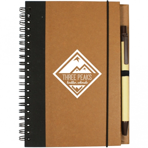 Brown Custom Two Tone Recycled Notebook with Pen