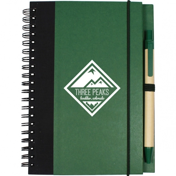 Hunter Green Custom Two Tone Recycled Notebook with Pen