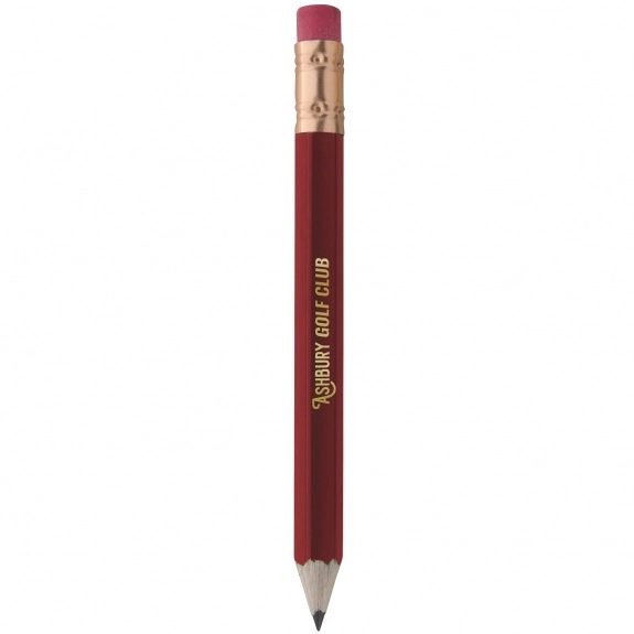 Cranberry Hex Wooden Custom Imprinted Golf Pencil w/ Eraser