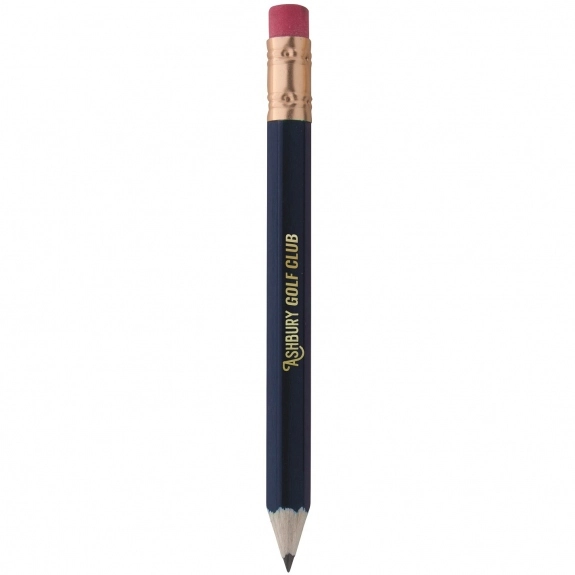 Dark Blue Hex Wooden Custom Imprinted Golf Pencil w/ Eraser