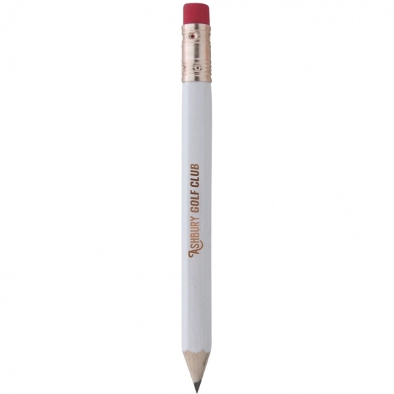 White Hex Wooden Custom Imprinted Golf Pencil w/ Eraser