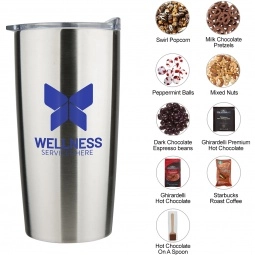 Custom 20 oz. Vacuum Insulated Stainless Steel Tumbler Gift Set w/ Gourmet Snack Options