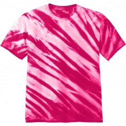 Pink Port & Company Essential Tiger Stripe Tie-Dye Logo T-Shirt