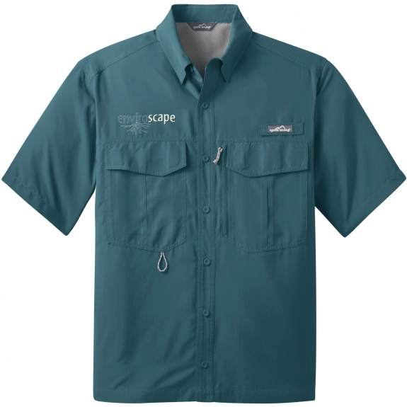 Gulf Teal Eddie Bauer Short Sleeve Custom Button Down Fishing Shirt - Men's