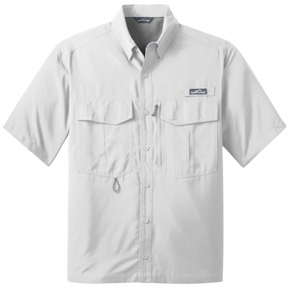 White Eddie Bauer Short Sleeve Custom Button Down Fishing Shirt - Men's