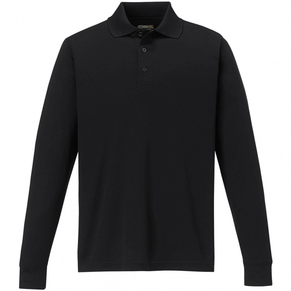Black Core365 Pinnacle Long Sleeve Custom Polo - Men's