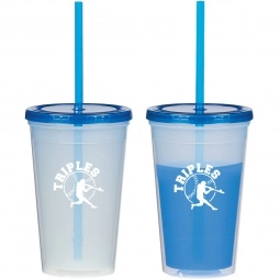 Translucent Blue Color Changing Double Wall Custom Tumblers w/Straw
