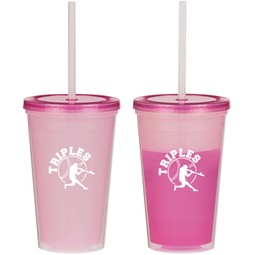 Translucent Pink Color Changing Double Wall Custom Tumblers w/Straw
