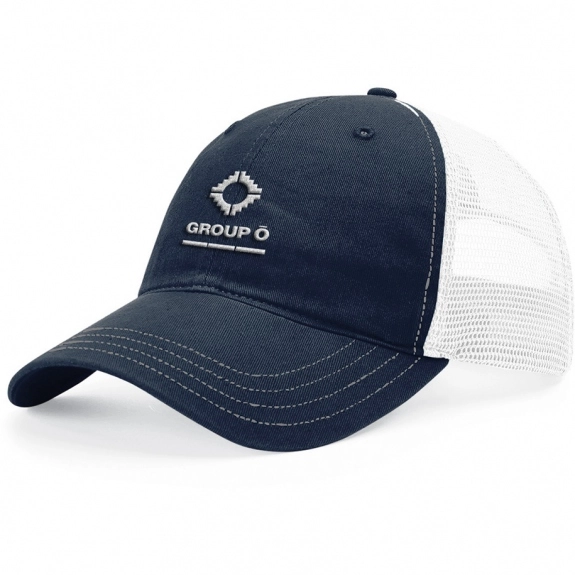 White/Navy Richardson Washed Trucker Custom Hat