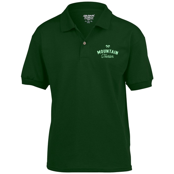 Forest Green - Gildan 50/50 Jersey Branded Polo Shirt - Youth
